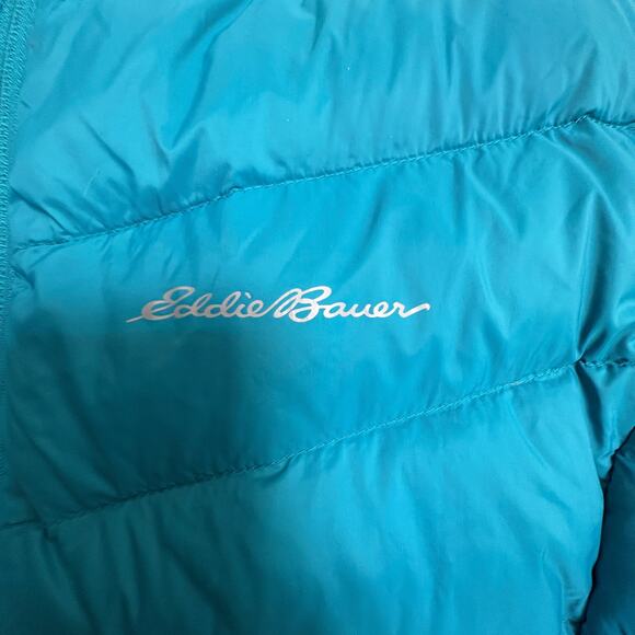 Eddie Bauer Teal Down Hooded Puffer Jacket Women’s Large 80/20 Packable Gorpcore - Picture 7 of 13